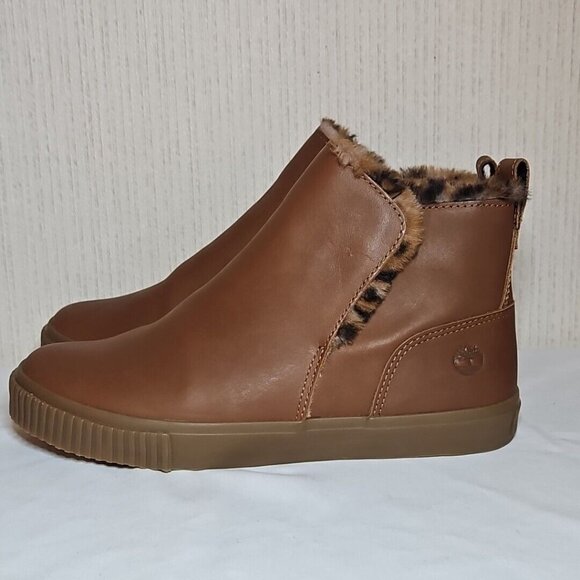 Timberland Leather Ankle Boot Womens 9 Skyla Bay Brown Faux Fur Lined A5U48 - Picture 3 of 15